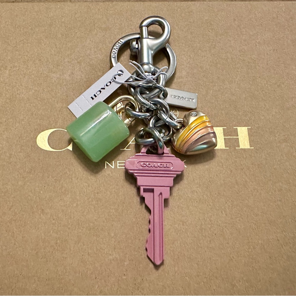 Coach Pink Key Green Lock Heart Cluster Keychain Fob Bag Charm